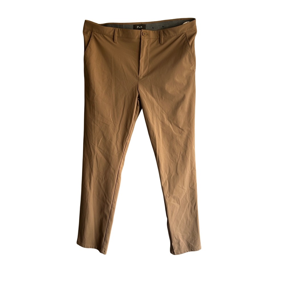 FLX Mens 38x32 Beige Modern Comfort Stretch Golf Casual Chino Pants Tech Travel